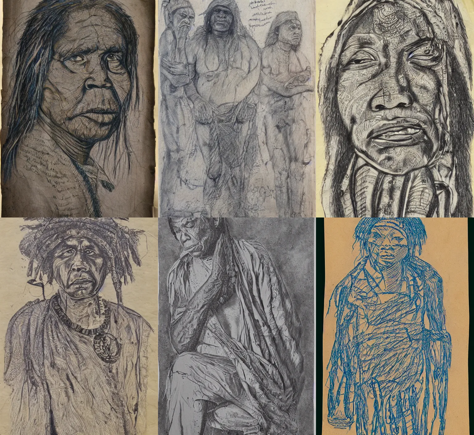 Prompt: a old paper with aboriginal some disperce ultra detailed writing and doodles, blue ballpoint pen, annotations and scratches, 1200 dpi, 8k