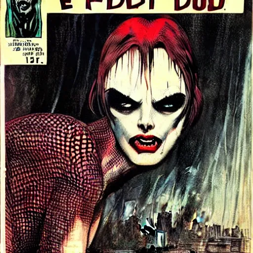 Image similar to portrait of a extremely frightened beautiful spider girl vintage comic book cover, by enki bilal, 1 9 6 8, dramatic, noir, creepy, surreal, weird, incredible, photo real 7 0 4