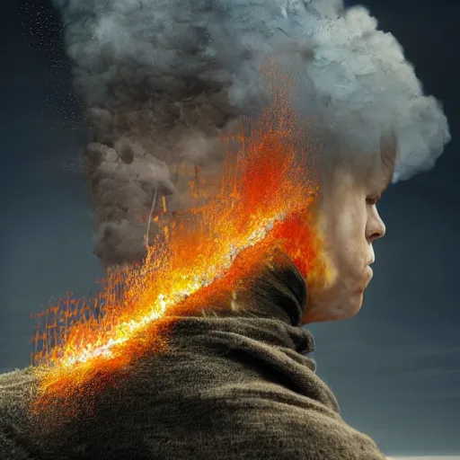 Prompt: extremely realistic fibrous elemental figures infused with exploding fire crystals Painting by Erik Johansson