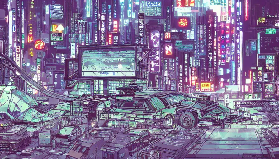 Image similar to Wide angle Concept Art of neo-Tokyo Maximum Security Mint Bank, in the Style of Akira, Anime, Dystopian, Cyberpunk, Crypto Valut, Helicopter Drones, 19XX