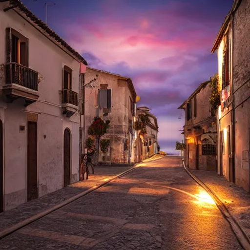 Image similar to sunset in a coastal town in italy, photorealistic, dynamic light, ultra detailed, cinematic