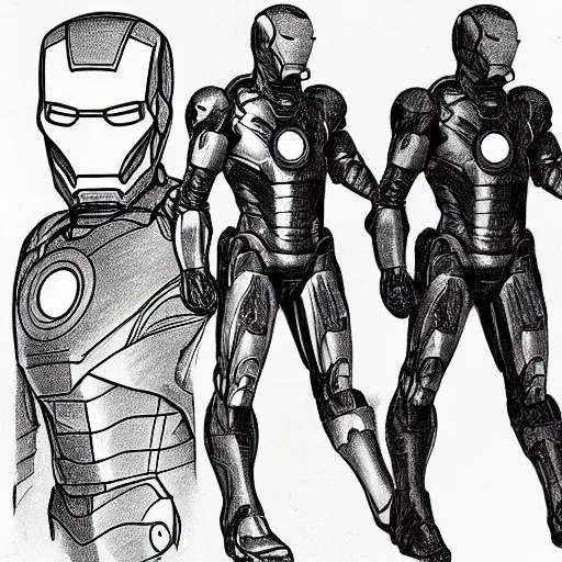 Prompt: Sketch breakdown of advanced iron man suit in leonardo da vinci style