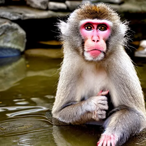 Prompt: a Japanese macaque in a hot spring