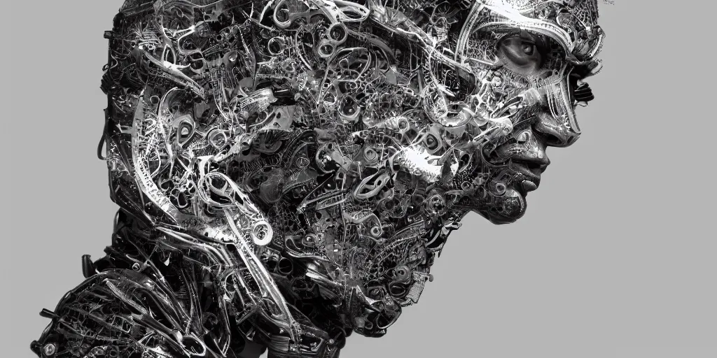 Image similar to hyperrealistic photography of a stunningly beautiful cyborg male, consciences being installed sci - fi, intimate, intricate filigree, fibonacci, in the style of beth cavener, jin kagetsu, and wlop, highly detailed, chrome face symmetry, masterpiece, award winning, sharp focus, concept art, high key, ambient lighting, 8 k, octane render,