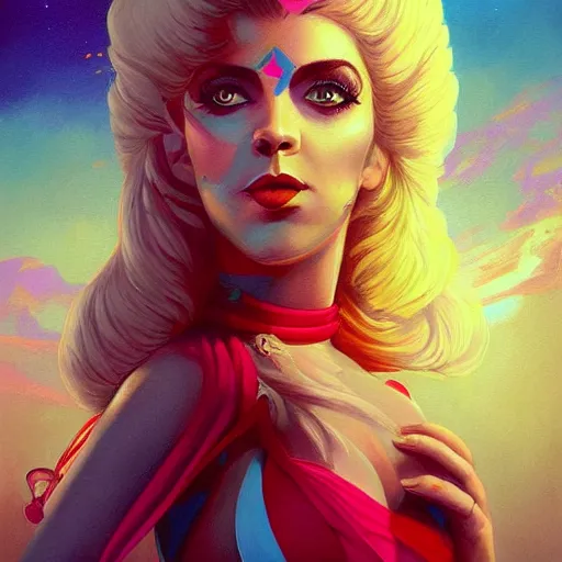 Prompt: epic vibrant painting of a beautiful female marina diamandis in the high clouds, # conceptart cg, # oc, by stephanie hans by peter mohrbacher by charlie bowater by ashley woodepic vibrant painting of a beautiful female electra heart