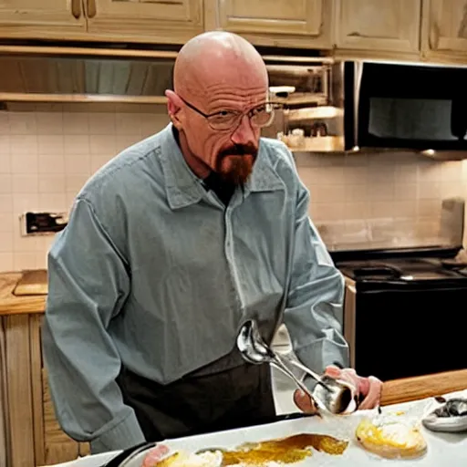 Prompt: walter white cooks an egg