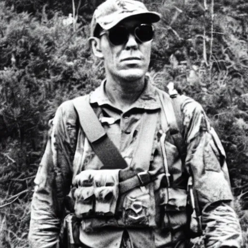 Prompt: vintage photograph of hunter s. thompson as a us soldier in the vietnam war, very detailed, very intricate,