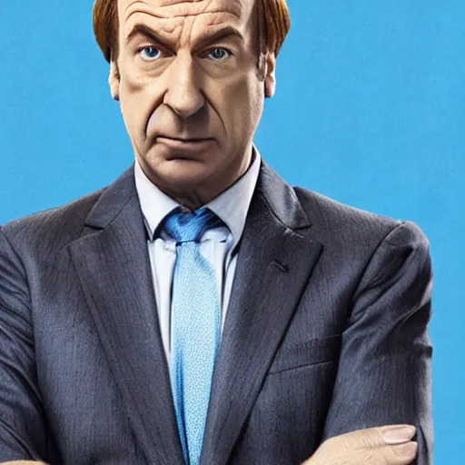 Prompt: Saul Goodman staring 3D meme on blue background