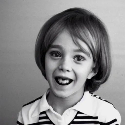 Image similar to 70s photo of a kid with big eyes and teeth