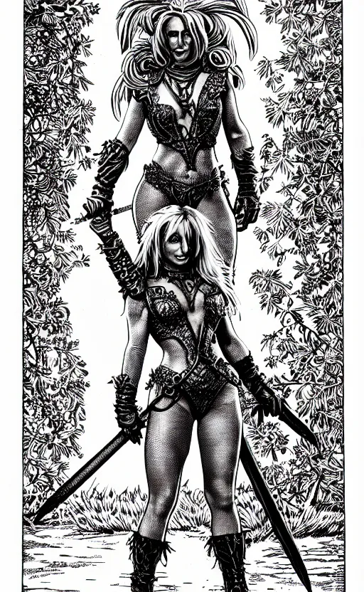 Image similar to britney spears as a d & d monster, full body, pen - and - ink illustration, etching, by russ nicholson, david a trampier, larry elmore, 1 9 8 1, hq scan, intricate details, inside stylized border