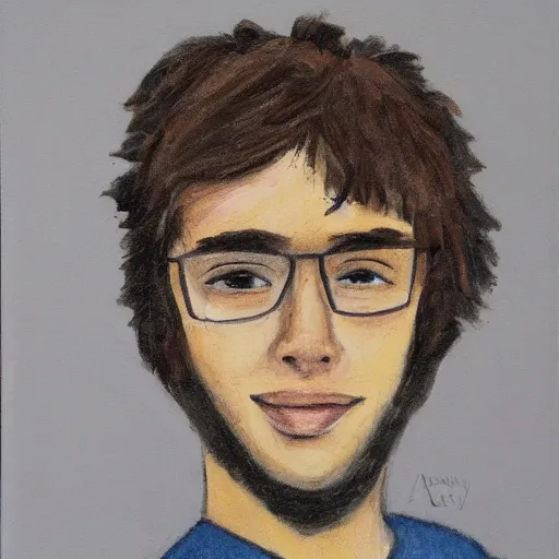 Image similar to a head - on portrait of a 2 0 - something engineering student, brown messy hair, by laurie greasly