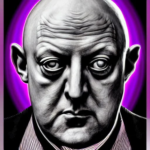 Image similar to An extremely psychedelic portrait of Aleister Crowley, surreal, LSD, face, detailed, intricate, elegant, lithe, highly detailed, digital painting, artstation, concept art, smooth, sharp focus, illustration