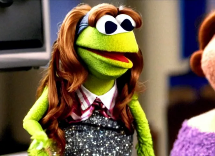 Image similar to film still of!!! muppet muppet!!!!! pam beesly as a muppet muppet muppet as a muppet as a muppet in the tv show the office