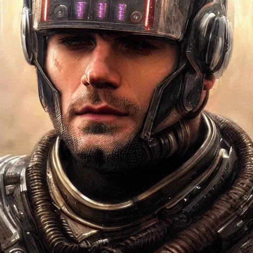 Image similar to henry cavill as a realistic scifi cyberpunk knight, closeup portrait art by donato giancola and greg rutkowski, realistic face, digital art, trending on artstation, skull helmet, symmetry!!!