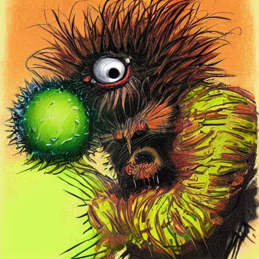 Image similar to a tennis ball monster, digital art, fantasy, magic, trending on artstation, ultra detailed, professional illustration by Basil Gogos