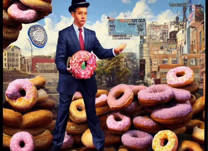 Image similar to a fbi agent made of donuts, lowbrow, matte painting, 3 - d highly detailed, in the style of mark ryden,