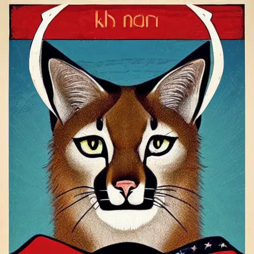Image similar to caracal big floppa as a dictator, great leader, propaganda poster, caracal cat