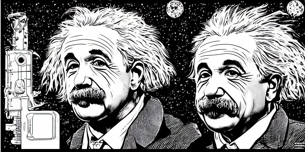 Image similar to portrait of albert einstein in front of a space - time diagram, by laurie greasley