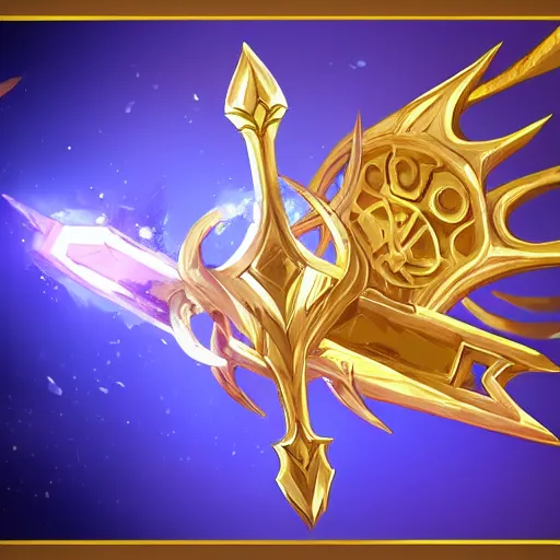 Prompt: a magical golden weapon, d & d, league of legends, concept art, blue background, dramatic lighting. realistic