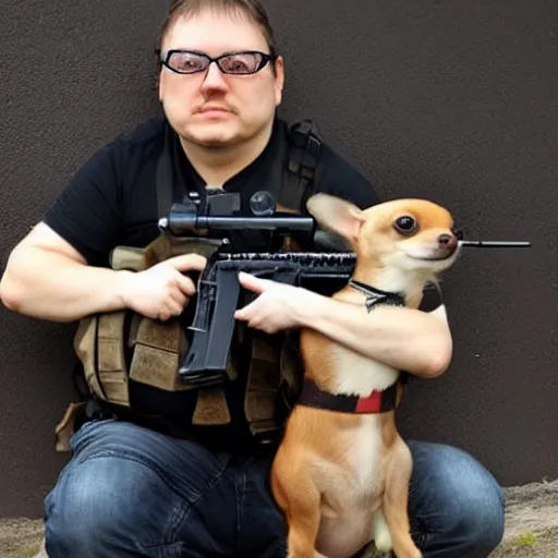 Prompt: chihuahua holding a sniper rifle