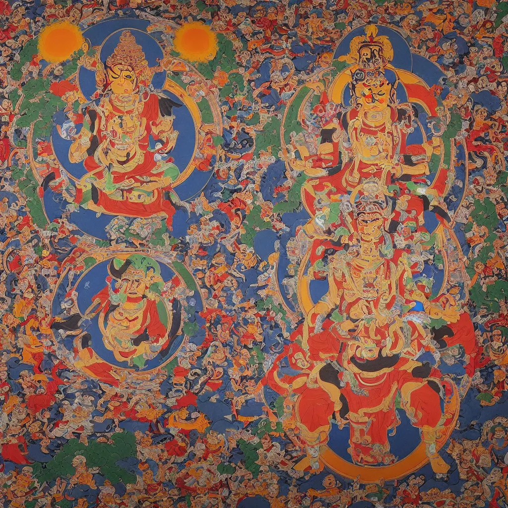 Image similar to mahakala tibetan deity as the mad drunk french philosopher foucault, tibetan thangka