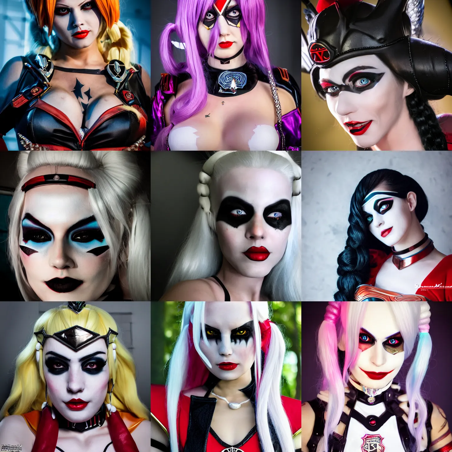 Prompt: super beautiful cosplay on black harley queen, high detail of the face, full body, high detail, high modernization, cinematic, dynamic lighting, ultra mega super hyper realistic