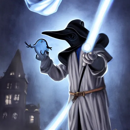 Image similar to a plague doctor with a blue robe using a magical spell, white plague doctor mask, comic book art, gta cover art, digital art, unreal engine 5