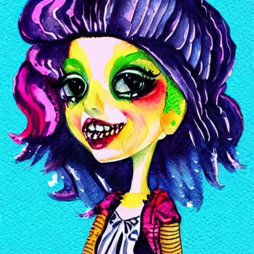 Image similar to colorful watercolor painting of a monster high doll