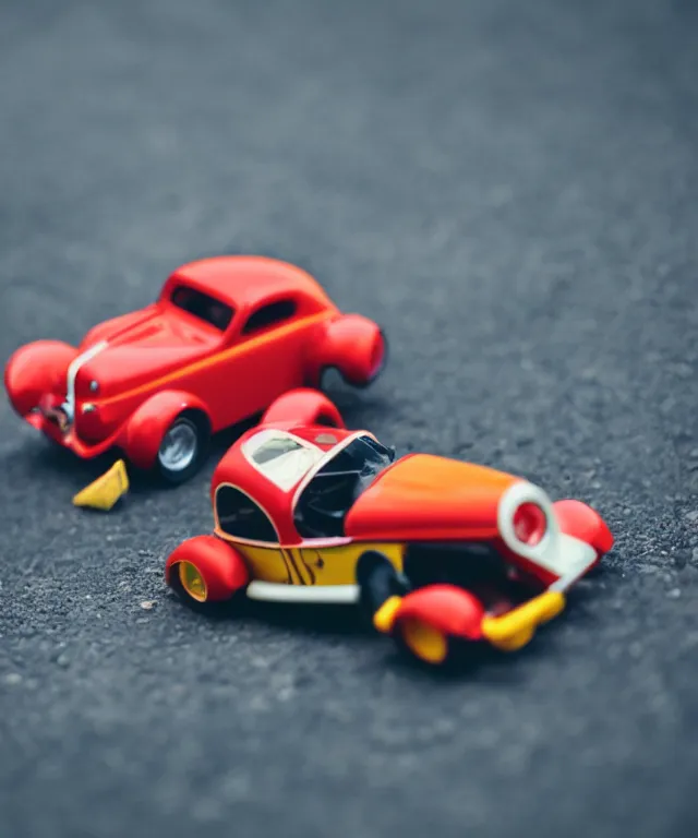 Image similar to high quality presentation photo of a retro toy car, photography 4k f1.8 anamorphic bokeh 4k Canon Nikon