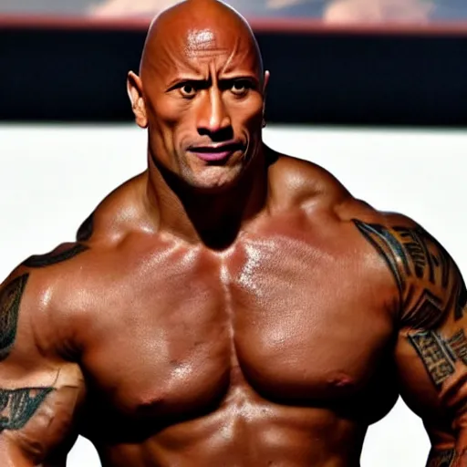 Image similar to Dwayne Johnson is looking intensely at the camera with one eyebrow up