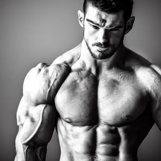 Prompt: the most manly man ever, black-and-white, he is a chad, very muscular, 4K