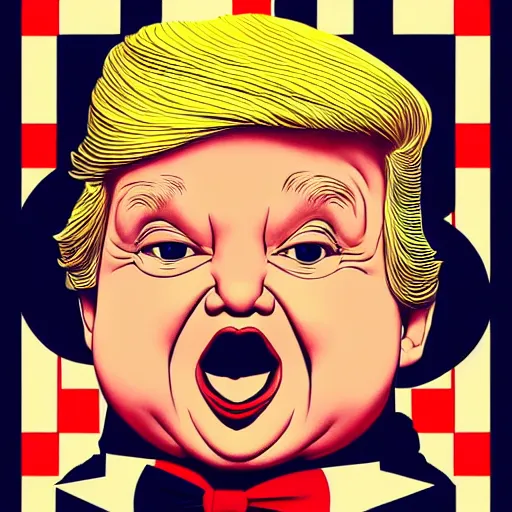 Prompt: chubby baby donald trump, high details, bold line art, by vincent di fate and joe fenton, inking, etching, screen print, masterpiece, trending on artstation, sharp, high contrast, hyper - detailed, hd, 4 k, 8 k