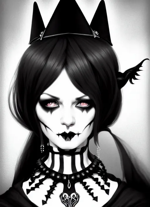 Prompt: old black and white photo with a beautiful portrait of a goth old man with piercings in a collar with a mohawk hairstyle in a medieval dress. witch, true goth, makeup. by ilya kuvshinov, rossdraws, artgerm, sola digital arts, anti aliasing, raytracing