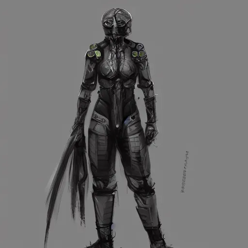 Image similar to character design sketch humanoid by ahmet atil akar, concept art character, cyberpunk fashion, marvelous designer, fantasy, painted, 4 k, high detail, sharp focus, trending in artstation