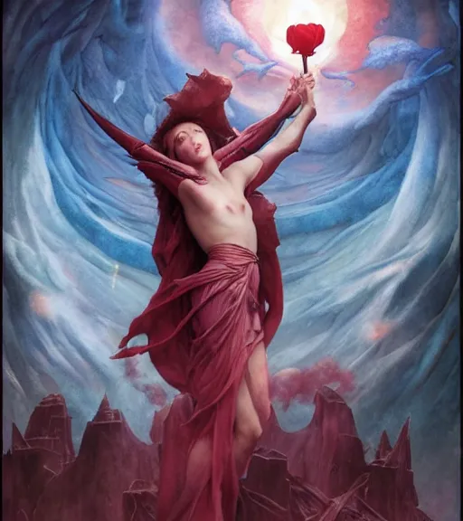 Prompt: blood rose nightmare of the maiden in the fortress of lies, by annie swynnerton and tino rodriguez and charlie bowater and tom bagshaw and nicholas roerich and jean delville and evelyn de morgan and lucien freud, dramatic lighting, floral tattoos, rich colors, smooth sharp focus, anime key visual, extremely detailed, adolf wolfli