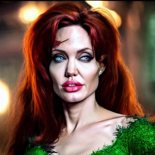 Prompt: Angelina Jolie as Poison Ivy 8k hdr Batman movie still