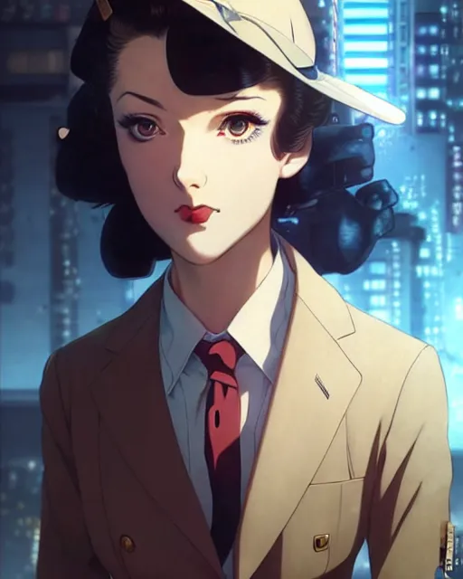 Image similar to portrait Anime 1940s Detective smoking Sharp fine face, pretty face, realistic shaded Perfect face, fine details. Anime. cyberpunk realistic shaded lighting by katsuhiro otomo ghost-in-the-shell, magali villeneuve, artgerm, rutkowski Jeremy Lipkin and Giuseppe Dangelico Pino and Michael Garmash and Rob Rey