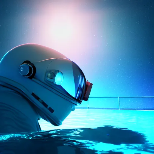 Prompt: astronaut in the ocean , cinema 4d render, Ray tracing reflection, natural lighting, waves, close view, unreal,