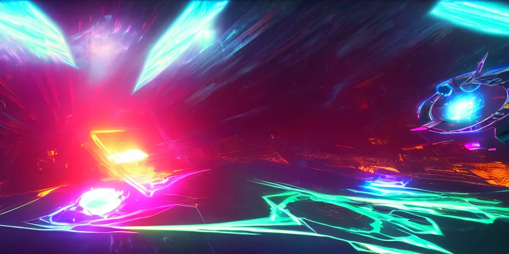 Prompt: screenshot of the videogame tempest, vector, axure sky, neon glow, lens flare, 8 k