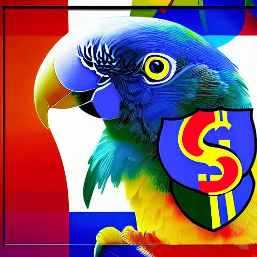 Prompt: Digital painting of a parrot painting the FC Barcelona logo onto a wall with a stalk of bamboo dipped in paint.