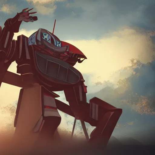 Prompt: a giant robot samurai. anime