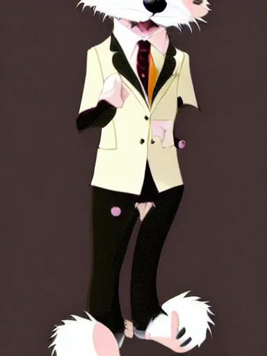 Prompt: furry ferret, anime style, formal suit, full body, disney style