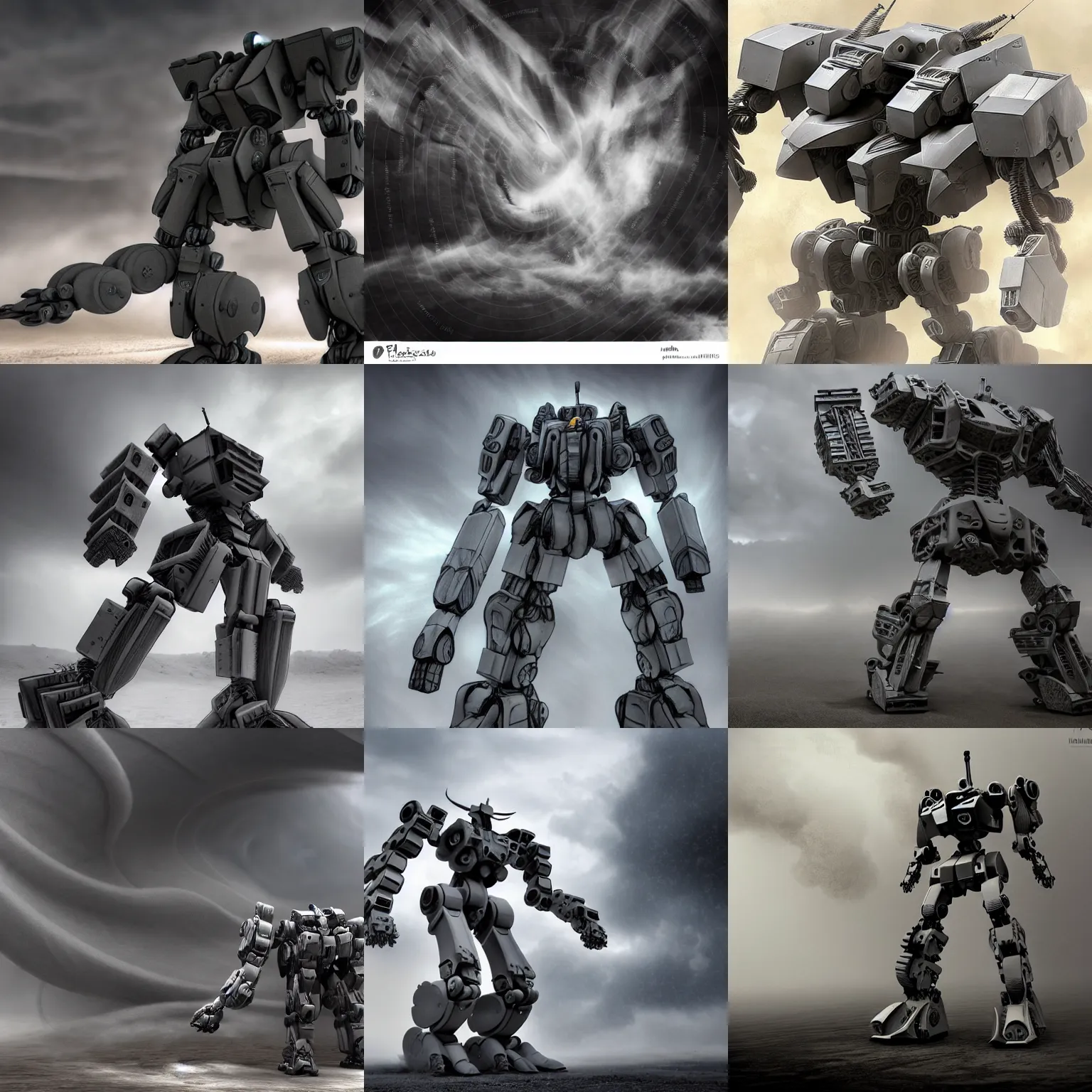 Prompt: massive interwoven gray sandstorm swirling, rotating, spinning whirlwind, intertwined a ruin humanoid mech trunk, sandstorm, windstorm, winter storm, turnado, armored core trunk, pacific rim jaeger, gear, wire, screw, nut,