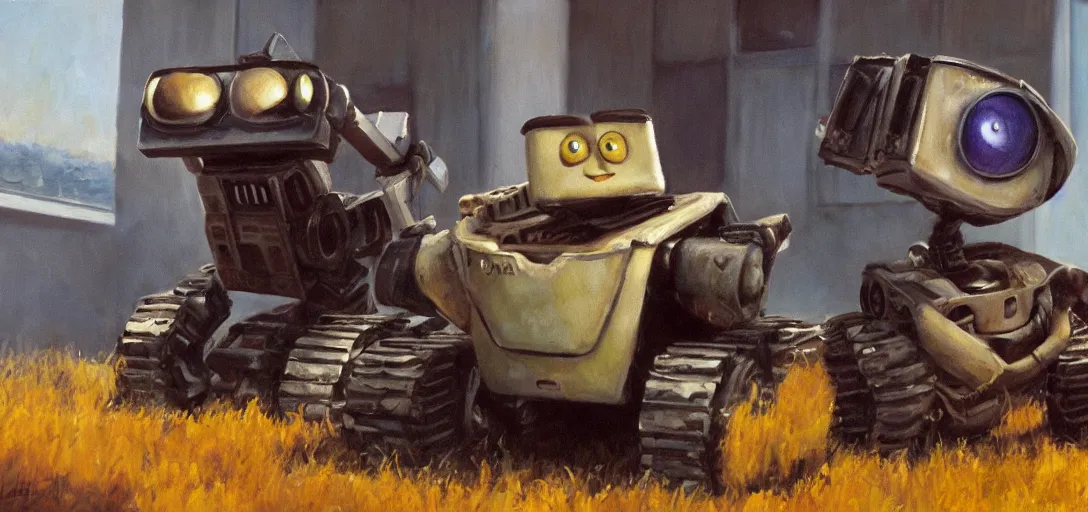 Image similar to Oil Painting of Wall E and Eva