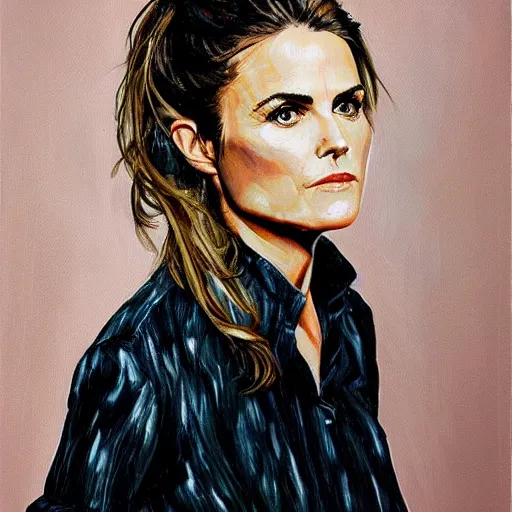 Image similar to of keri russell painted in the style of lucien freud