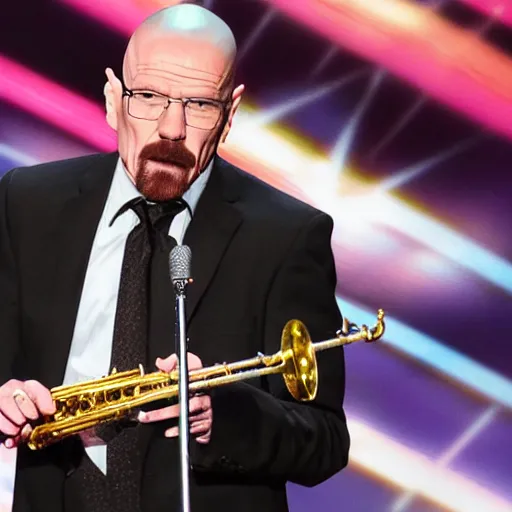 Image similar to walter white playing the saxophone on america's got talent