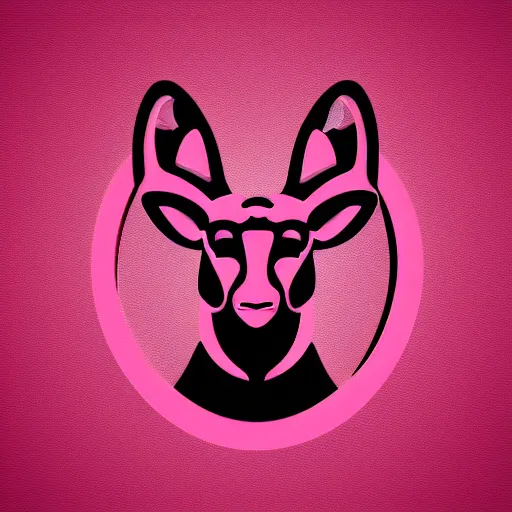 Image similar to logo for corporation that involves deer head, symmetrical, retro pink synthwave style, retro sci fi