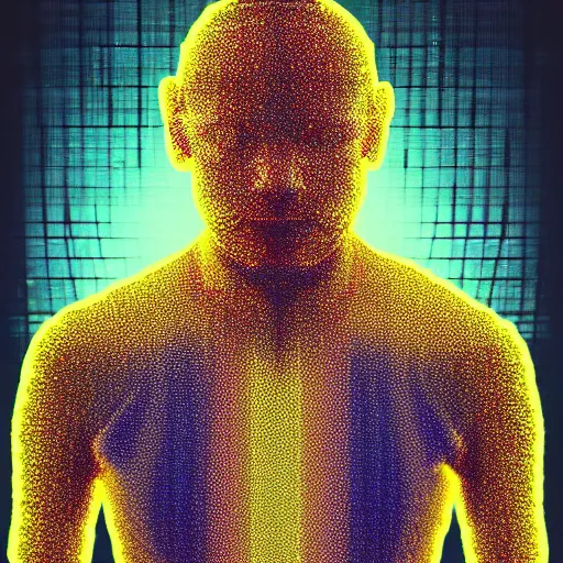 Prompt: a man made of glitch effects