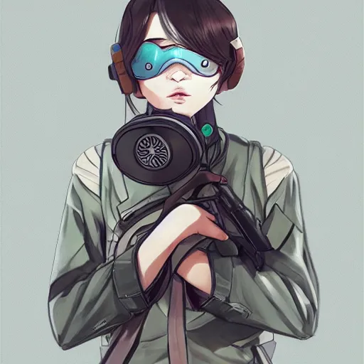 Image similar to medium shot portrait of a girl wearing a gas mask, drawn by WLOP, by Avetetsuya Studios, attractive character, colored sketch anime manga panel, trending on Artstation