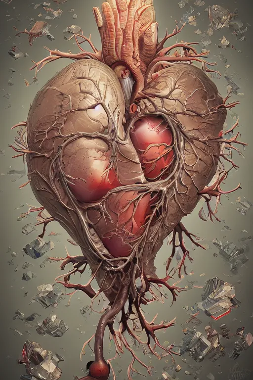 Prompt: anatomical heart, tooth wu, dan mumford, beeple, wlop, rossdraws, james jean, marc simonetti, artstation giuseppe dangelico pino and michael garmash and rob rey and greg manchess and huang guangjian and makoto shinkai